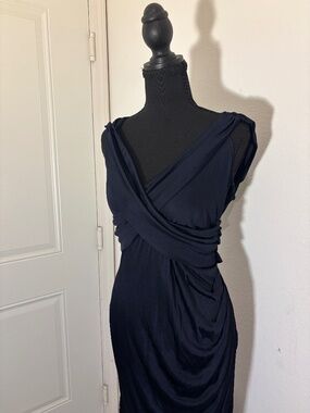 Vintage 2000s Draped Faux-Wrap Bodycon Midi Dress